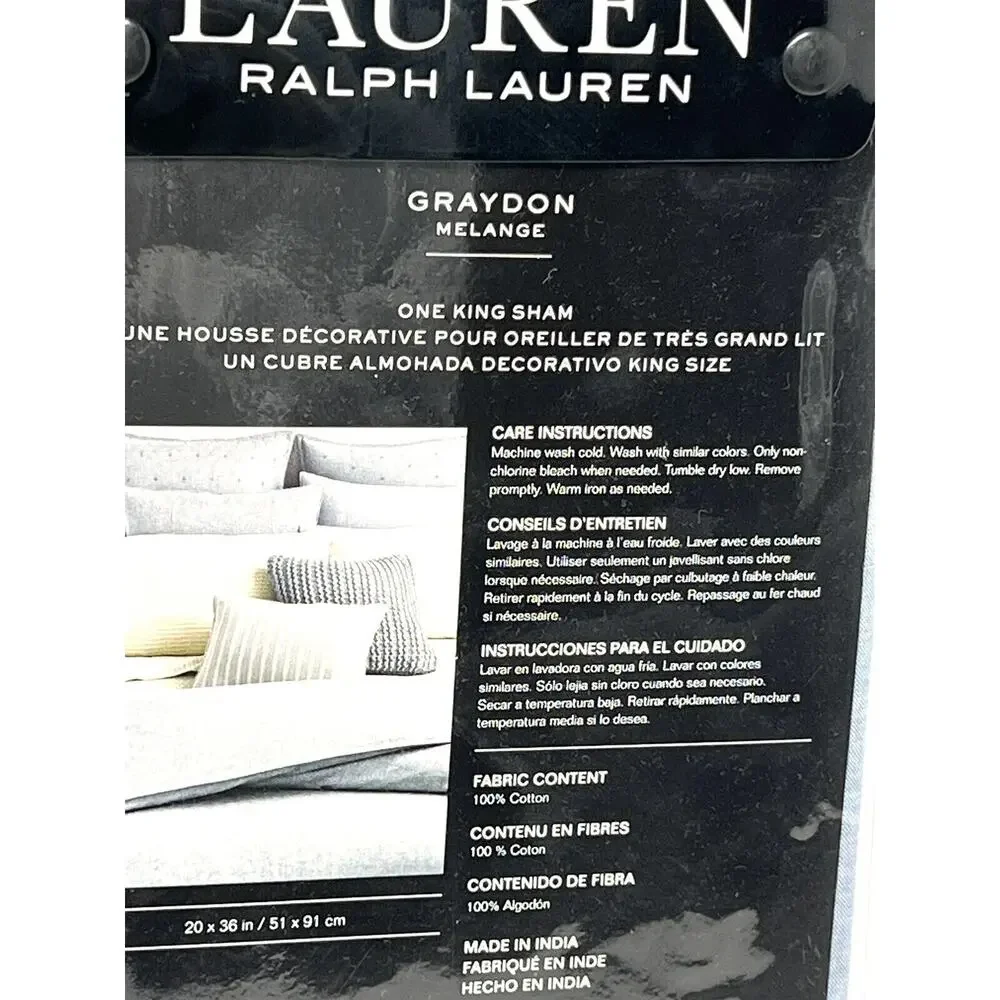 Ralph Lauren Graydon Melange KING Pillow Sham CHAMBRAY Light Blue